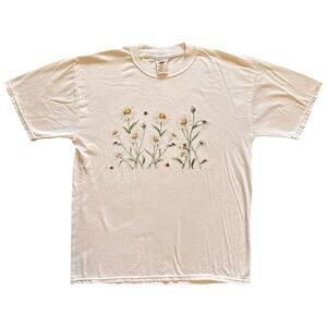 Vintage Jerzees Heavyweight Daisy Graphic T Shirt Flower Nature White Mens Med